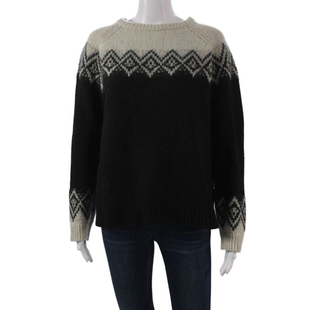 Wyeth Womens Fair Isle Pullover Sweater Black Crew Neck Long Sleeve Size S